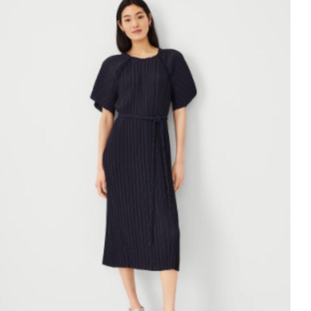 Ann Taylor Petite Plisse Belted Midi Dress